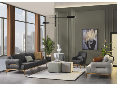 Zitbankstel Bank Fauteuil 431-Zits Stof Luxe Grijs Bankstellen Woonkamer
