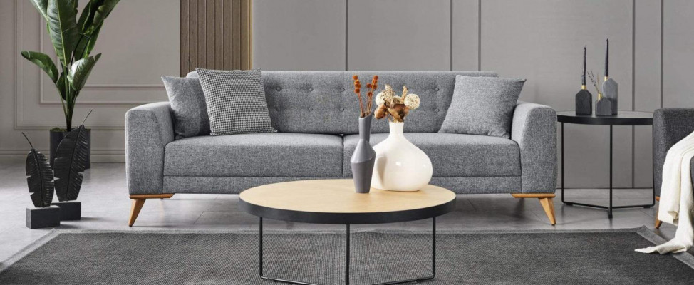 Moderne driezitsbank Grijs Luxe bankstellen in de woonkamer 223cm