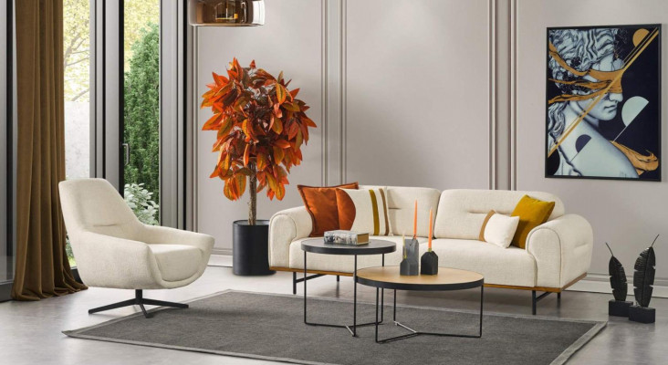 Sofa set 3 + 1 zits meubelset ontwerp beige modern 2-delig. Banken