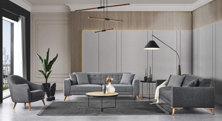 Stijlvolle woonkamerset 3-delig. Luxe meubels grijs modern design 3+1 bank
