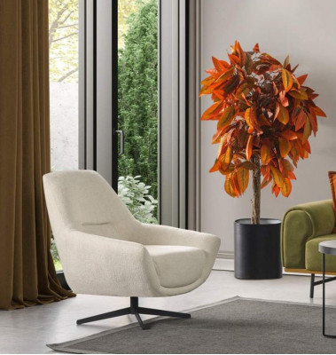 Luxe fauteuil beige draaibaar woonkamer stijl bekleding textiel lounge club