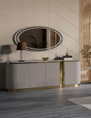 Eetkamertafels met 6 stoelen Eethoek Ovale tafel Commode 8-delig.