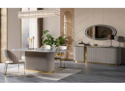 Ovaal dressoir xxl 220cm, kast, commodes, goud versierd, nieuw.