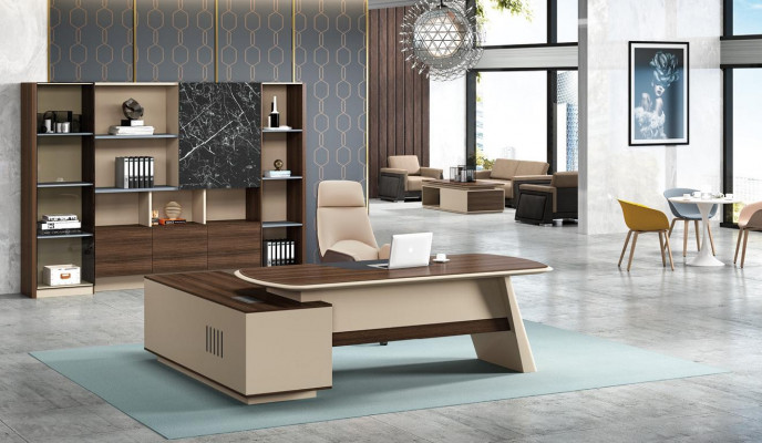 Kantoorinrichting Bureau Tafels Chef Tafel + Archiefkast Rek 2-delig.