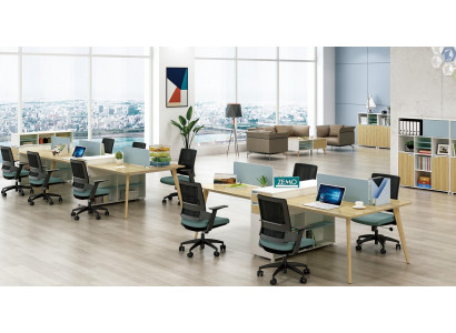 Kantoorinrichting Tafels Houten Tafel 4 Werkplekken Bureau