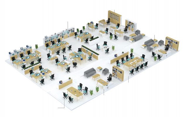Kantoorinrichting Tafels Houten Tafel 4 Werkplekken Bureau