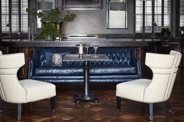 Blauwe Chesterfield bank Bank bekleding stof leder bankstel 4-zits nieuw
