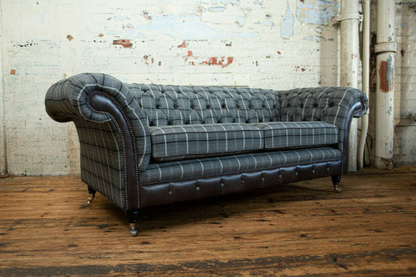 Chesterfield Bank Driezitter Bekleding Design Bankstellen Bankstel Grijs