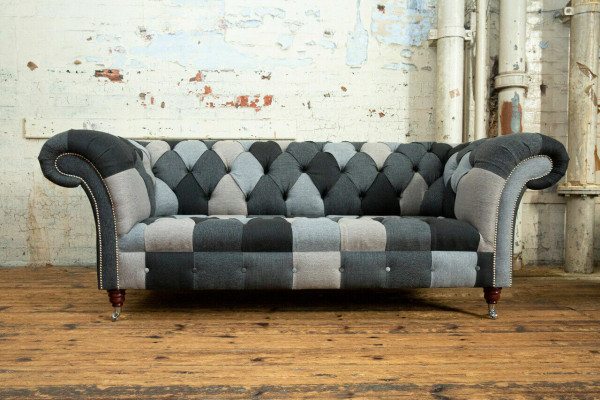 Bankstel 3-zits bank design Chesterfield zitcombinatie leer textiel gestoffeerd nieuw