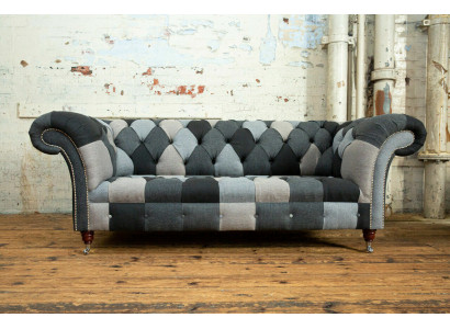 Bankstel 3-zits bank design Chesterfield zitcombinatie leer textiel gestoffeerd nieuw