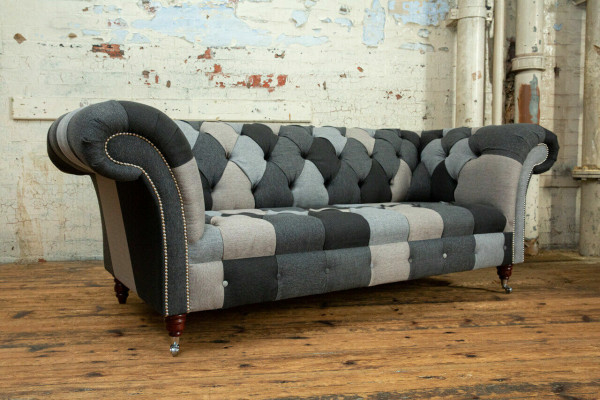Bankstel 3-zits bank design Chesterfield zitcombinatie leer textiel gestoffeerd nieuw