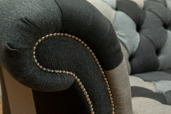 Bankstel 3-zits bank design Chesterfield zitcombinatie leer textiel gestoffeerd nieuw