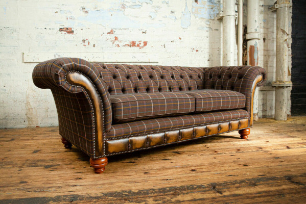 Klassieke Chesterfield Bank 3-Zits Design Banken Bekleding Bankstellen Leer Bruin