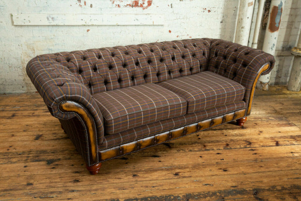 Klassieke Chesterfield Bank 3-Zits Design Banken Bekleding Bankstellen Leer Bruin