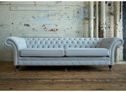 Grijze Chesterfield 4-zits gestoffeerde bank Moderne Stijl Fluweel Textiel Stof Bank
