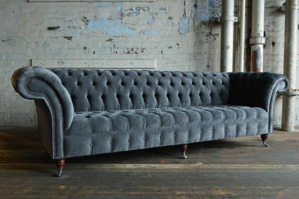 Ontwerper Grijze Chesterfield Bank Grote Bank 4-Zitter Gestoffeerd Meubilair