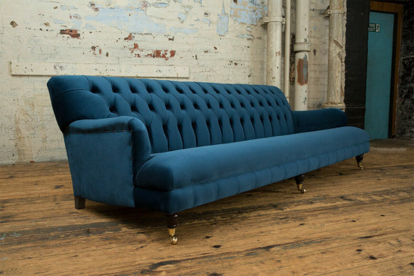 Groot blauw Chesterfield vierzits xxl luxe bank bank gestoffeerde meubels
