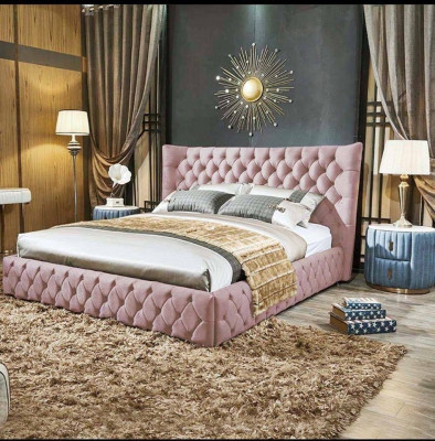 Chesterfield Zwarte Bed Slaapkamer Bedden Textiel Fluweel Grote Hotel Bedden