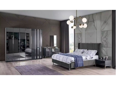 Slaapkamer Bed 2x Nachtkastjes Kledingkast Spiegel Design Luxe 6-delig