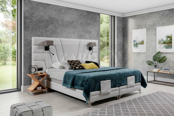 Bedden Dubbel bed Slaapkamer Leer Bekleding Textiel Hotel + Lampen