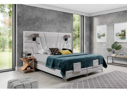 Bedden Dubbel bed Slaapkamer Leer Bekleding Textiel Hotel + Lampen