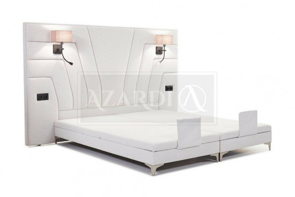 Bedden Dubbel bed Slaapkamer Leer Bekleding Textiel Hotel + Lampen