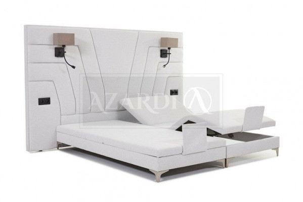 Bedden Dubbel bed Slaapkamer Leer Bekleding Textiel Hotel + Lampen