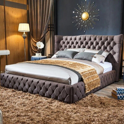Chesterfield Groot Bed Grote Hoofdbord Oren Bedden Beklede Tweepersoonsbed