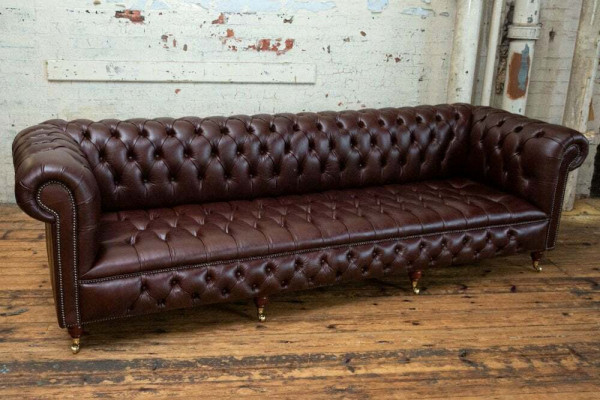 Bruine Chesterfield 4-zits Klassieke Luxe Barok Rococo Bank.
