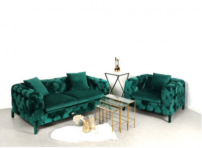 Groene Chesterfield 3+1 zitgroep bankstel stof sofa bekledingset