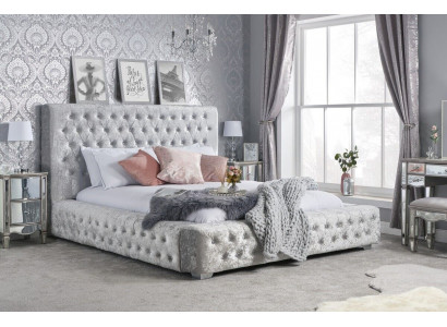 Grijs Chesterfield bed met hoog hoofdeinde Designer Tweepersoonsbed