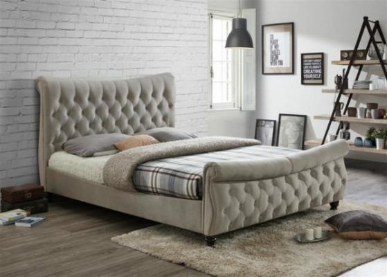 Chesterfield textiel gestoffeerd bed, designer bedden beige, hotel dubbele slaapkamer.   Chesterfield textiel gestoffeerd bed, designer bedden beige, hotel dubbele slaapkamer. 