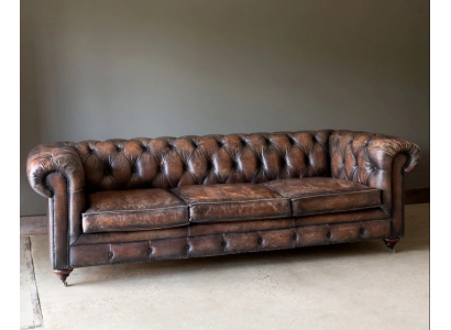 Bruine Chesterfield 3-zits leren bank Engelse stijl meubels
