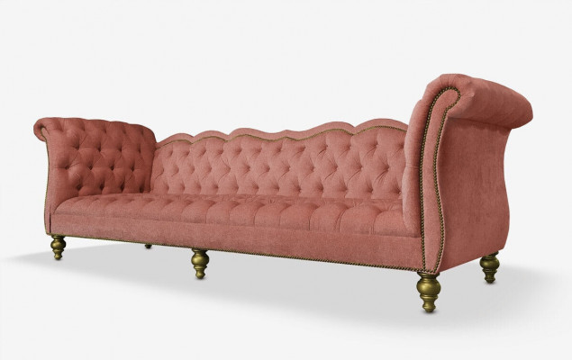 Engelse luxe Chesterfield-bank, kleurrijke textielbank turquoise, blauwe, groene banken.
