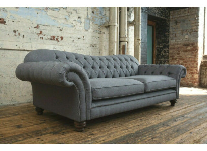 Bank 4-zits bank Chesterfield ontwerp zitgroep leer textiel bekleding nieuw