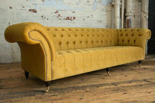 Sofa Bank Bekleding Chesterfield Textiel Bankstellen Ontwerp Luxe Stoffen Bankstellen 4-zits Geel