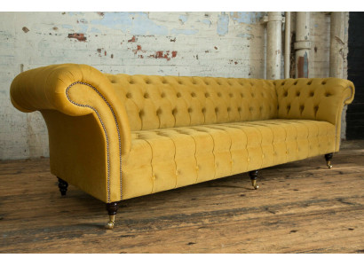 Sofa Bank Bekleding Chesterfield Textiel Bankstellen Ontwerp Luxe Stoffen Bankstellen 4-zits Geel