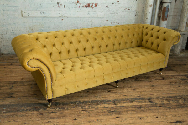 Sofa Bank Bekleding Chesterfield Textiel Bankstellen Ontwerp Luxe Stoffen Bankstellen 4-zits Geel