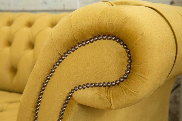 Sofa Bank Bekleding Chesterfield Textiel Bankstellen Ontwerp Luxe Stoffen Bankstellen 4-zits Geel