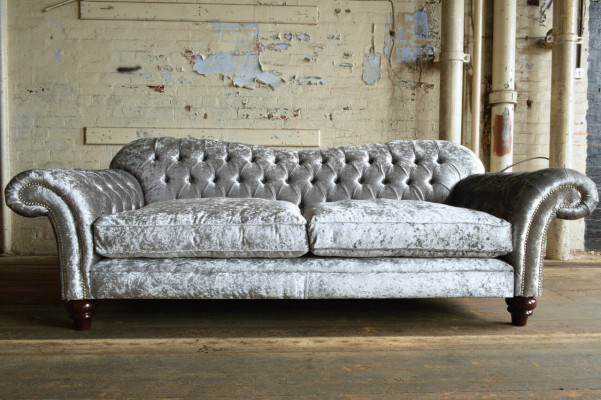 Klassieke Chesterfield bank 4-zitsbank Sofa Banken Fluweel Leder Ontwerp Grijs 240cm