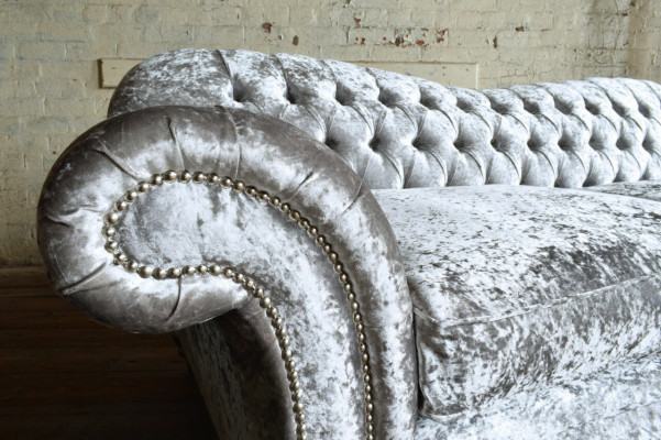 Klassieke Chesterfield bank 4-zitsbank Sofa Banken Fluweel Leder Ontwerp Grijs 240cm