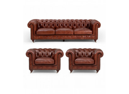 Bankstel 3+1+1 zits Klassieke luxe Chesterfield bank van leer