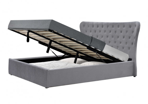 Grijze Chesterfield tweepersoonsbed luxueuze bedden ontwerper slaapkamerbed