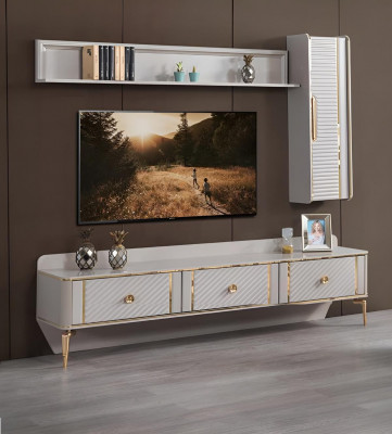Ontwerp woonkamerset 3-delig Wandkast plank Hout TV-standaard Modern