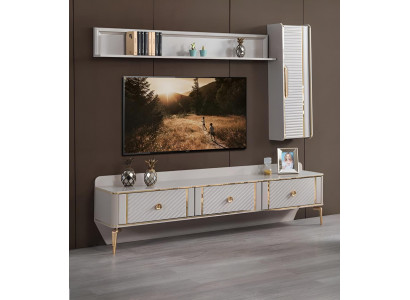 Ontwerp woonkamerset 3-delig Wandkast plank Hout TV-standaard Modern