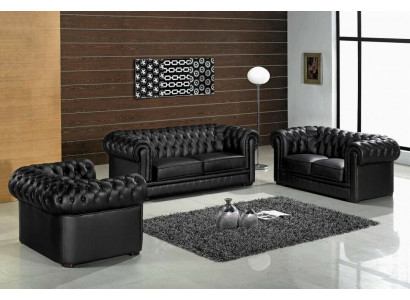Zwarte Chesterfield bankstellen 3+2+1 set gestoffeerde designerbanken set