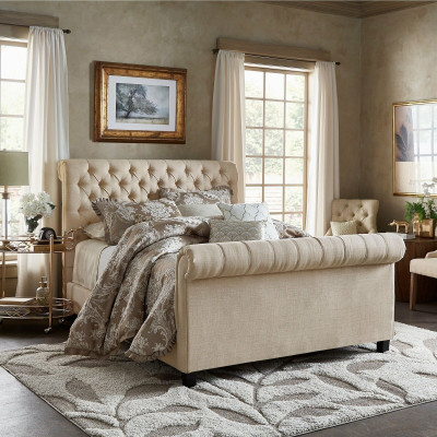 Groot luxe Chesterfield tweepersoonsbed gestoffeerde bedden slaapkamermeubels