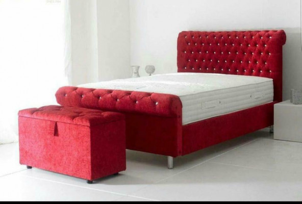 Chesterfield Hotel dubbel lederen bed slaapkamer bekleding luxe bedden 200x200cm
