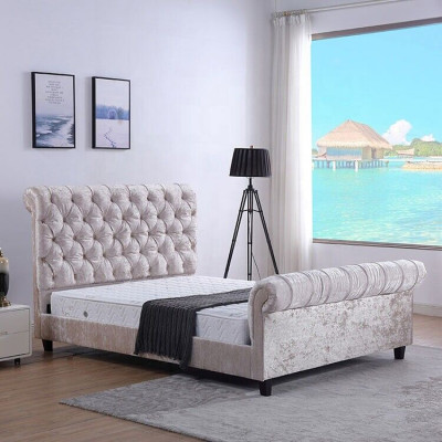 Modern beige Chesterfield bed ontwerper tweepersoonsbed luxe meubels