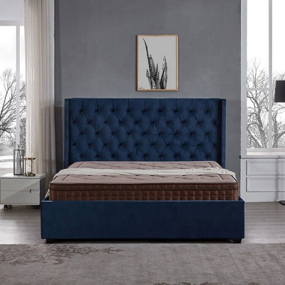 Koninklijk blauwe slaapkamer bed gestoffeerde tweepersoonsbedden Chesterfield ontwerp